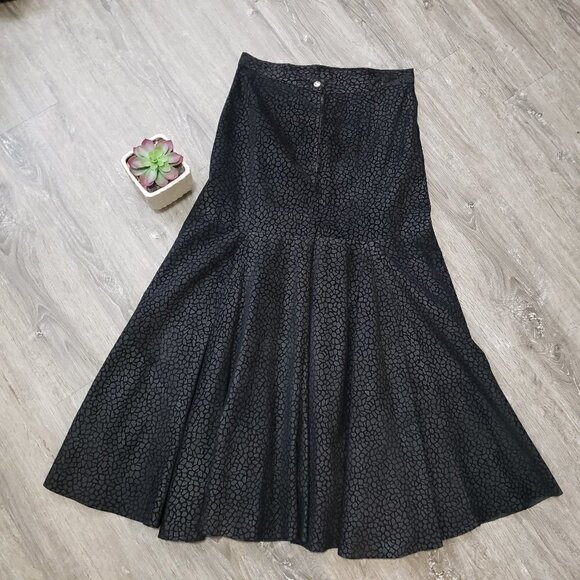 Vintage * Neto Black on Black Print Leather Skirt - Picture 3 of 11